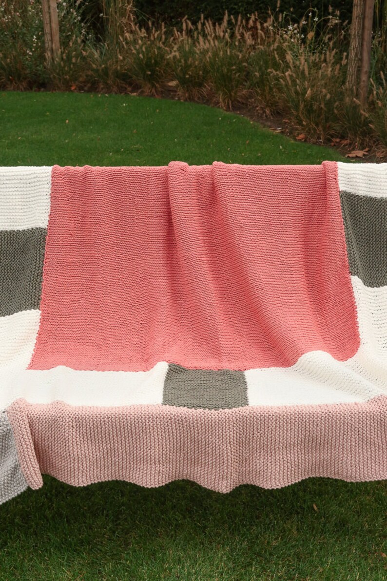 Blanket knitting pattern beginner, knit blanket chunky, knit blanket pattern seed stitch and easy blanket stitch, knit afghan pattern, throw image 3