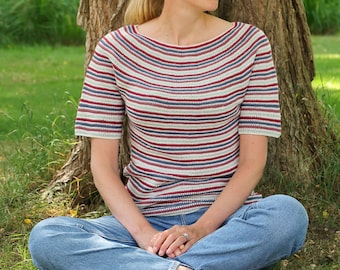 Crochet top pattern, summer top crochet pattern, crochet tee pattern, easy top down crochet top, crochet top pattern for women XS to 5XL PDF