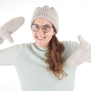 Knit hat and mitten set, accessories knitting pattern for men and women, knitting pattern for mittens and hat, knit hat pattern with brim