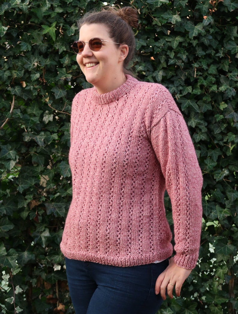 Easy lace sweater knitting pattern, cozy knit sweater pattern, knit jumper pattern, lace jumper knitting, sizes XS to 5XL digital download image 8