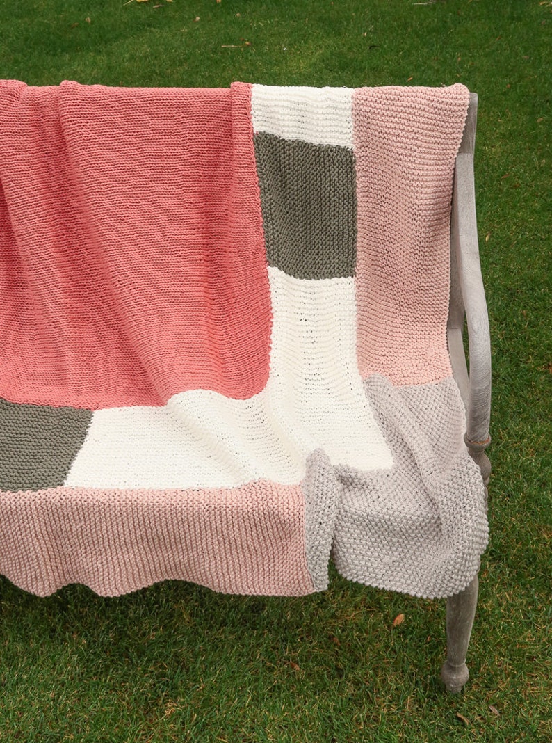 Blanket knitting pattern beginner, knit blanket chunky, knit blanket pattern seed stitch and easy blanket stitch, knit afghan pattern, throw image 5