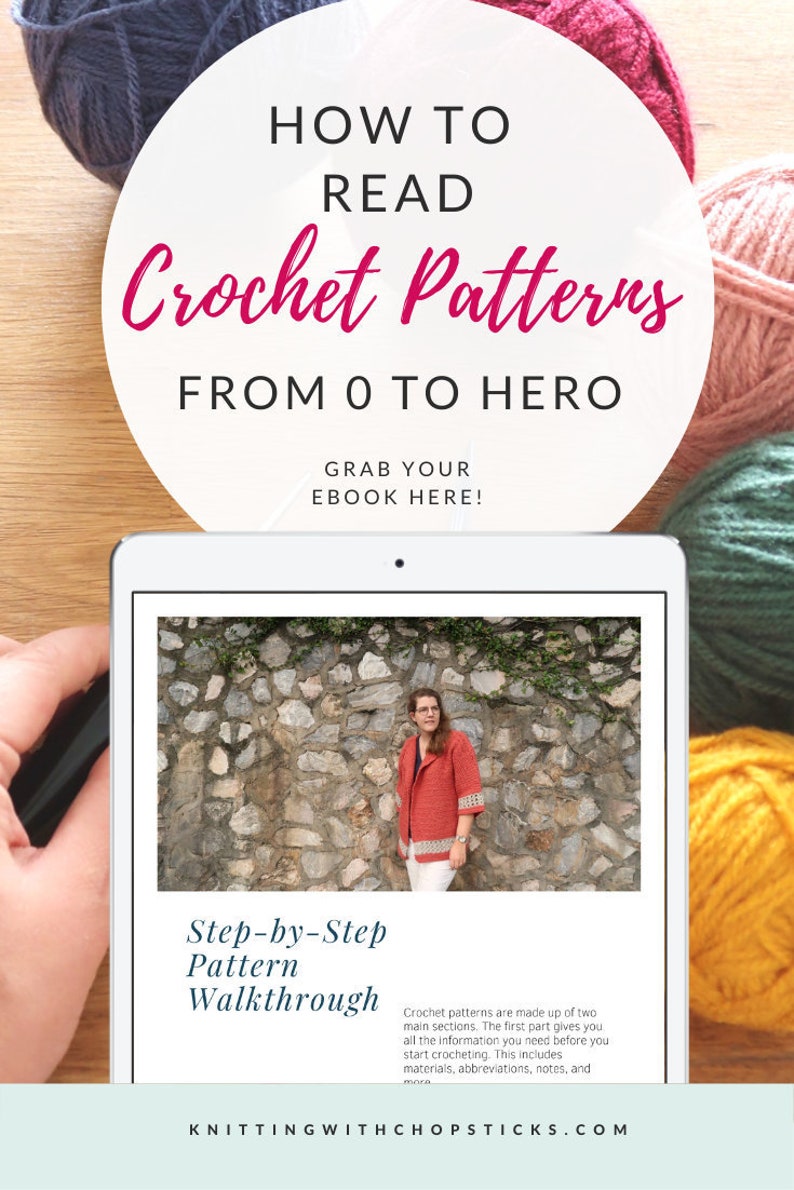 How to Read Crochet Patterns ebook, learn to read crochet pattern, beginner guide to crochet, gauge, ease, abbreviations, step by step image 1