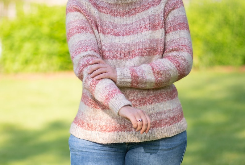 Gestreifter Pullover Raglan Strickmuster, Herbst Pullover Strickmuster für Frauen, dk Garn Mohair Strickmuster Frauen Bild 4