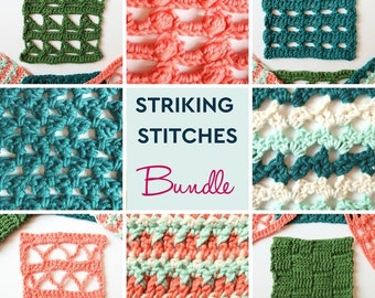 8 striking crochet stitch patterns, unique crochet stitch tutorials, lace stitches, textured crochet stitches and stitches for blankets