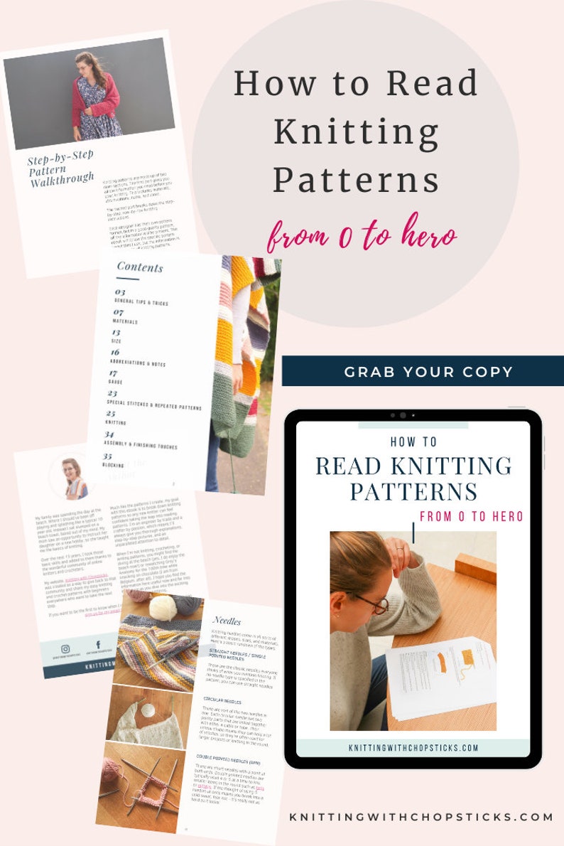 How to Read Knitting Patterns ebook, learn to read knitting pattern, beginner guide to knitting, gauge, ease, abbreviations, step by step image 7