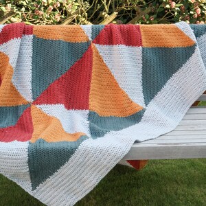 Chunky blanket crochet pattern, modern crochet blanket pattern with squares, easy crochet blanket pattern for men, chunky crochet blanket