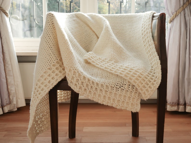 Blanket Crochet Pattern Chunky Yarn Easy Waffle Crochet Etsy
