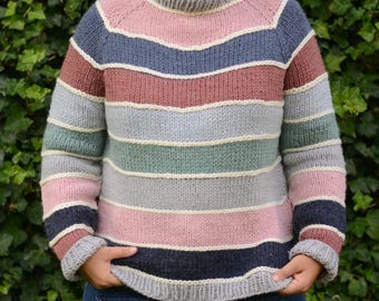 Chunky Sweater Pattern Knit, Color Block Sweater Knitting Pattern, Striped Sweater Knitting Pattern, Easy Top Down Knitting Sweater Pattern