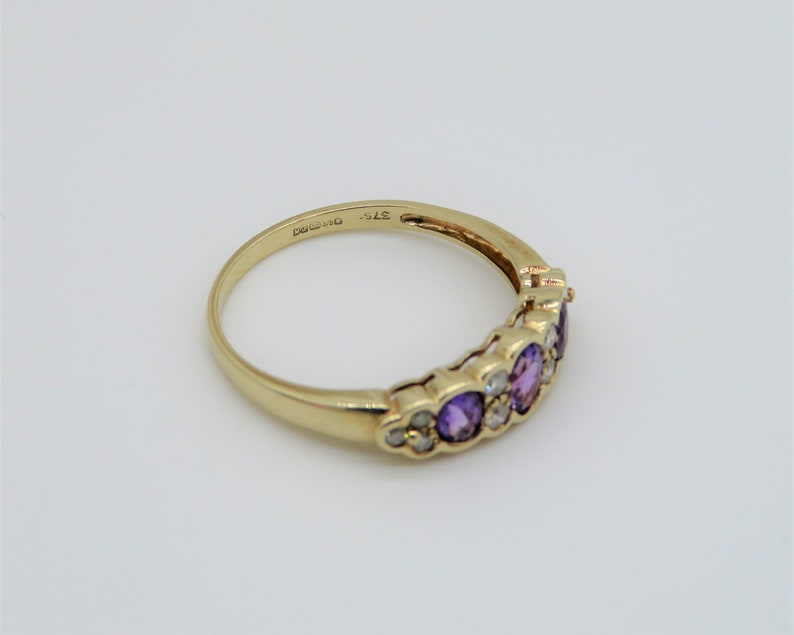 Stunning 9ct Gold Amethyst /& Diamond ring 1970s