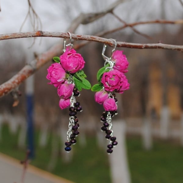 Earrings Pink Peony - Polymer Clay Flowers-Birthday Accessories - Mother's Day Gift for Women Gift For Her Flower Pink Peony Earrings