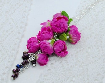 Pendant Pink Peony Lemon Peony - Polymer Clay Flowers- Birthday Accessories - Mothers Day Gift for Women Gift For Her Flower Peony Pendant