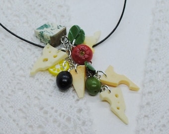 Pendant Cheese Cheddar Olive-Polymer Clay Food-Birthday Accessories-Gift for Women Yellow Cheese Cheddar Dorblu Olive Tomato Lemon Pendant