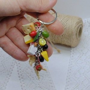 Keychain Cheese Cheddar Olive-Polymer Clay Food-Birthday Accessories-Gift for Women Yellow Cheese Cheddar Bacon Olive Tomato Lemon Keychain