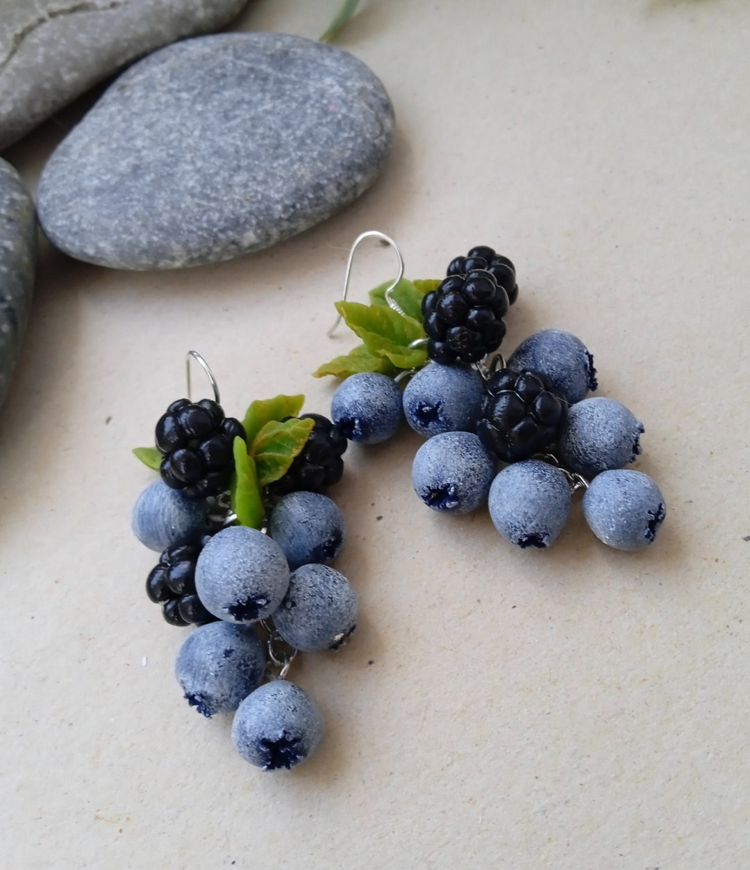 Earrings Black Blackberry Blueberry Polymer Clay Berries Birthday