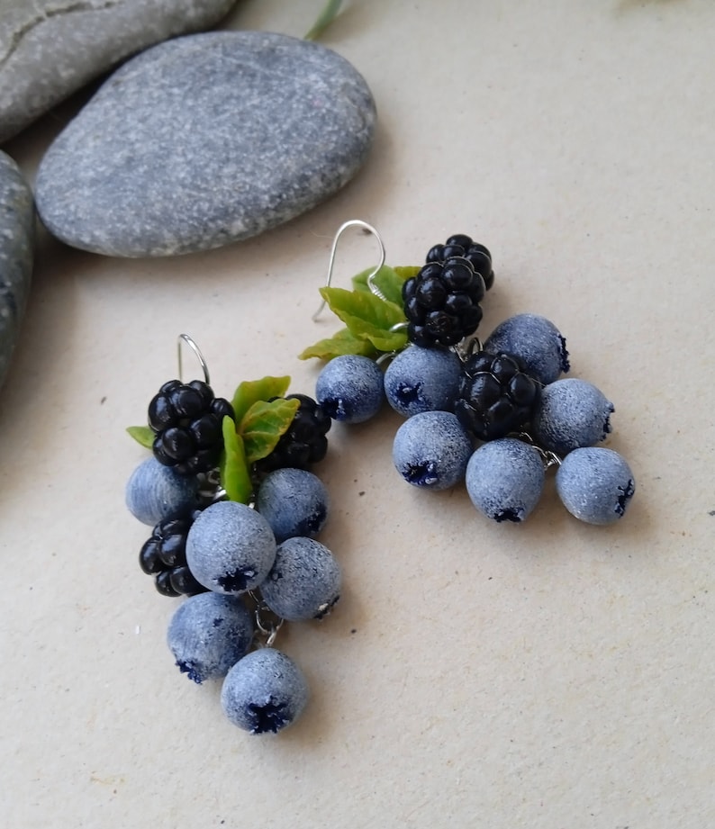 Earrings Black Blackberry Blueberry Polymer Clay Berries Etsy