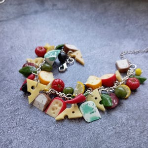Bracelet Cheese Cheddar Dorblu Olive-Polymer Clay Food-Birthday Accessories-Mother&#39;s Day Gift For Her Cheese Olive Tomato Lemon Bracelet