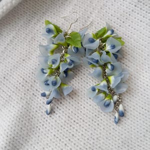 Earrings Delicate wisteria  - polymer clay flowers -birthday accessories -universal earrings - a gift for her- cluster earrings- blueflowers