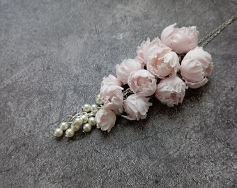 Pendant Gentle Pink Peony- Polymer Clay Flowers- Birthday Accessories - Mothers Day Gift for Women Gift For Her Flower Peony Pendant
