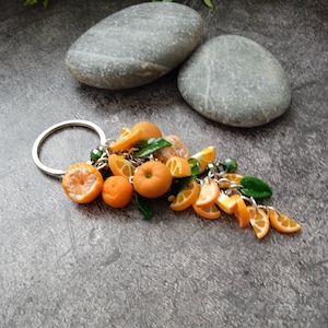 Keychain Orange Citrus Mandarin-Polymer Clay Flowers-Birthday Accessories-Mothers Day Gift for Women Orange Fruit Gift For Her Flower Orange
