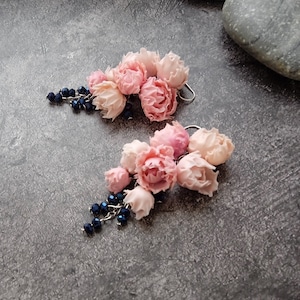 Oorbellen Roze pioen - Polymeerklei bloemen - Verjaardagsaccessoires - Cadeau voor vrouw Bruiloft voor haar Bloem oorbellen met delicate pioen