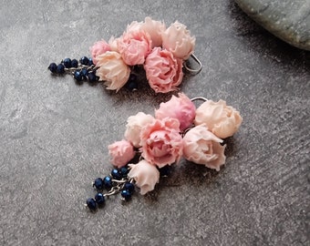 Earrings  Pink peony - Polymer clay flowers - Birthday accessories - Gift for woman Wedding for her Flower Earrings with delicate peony