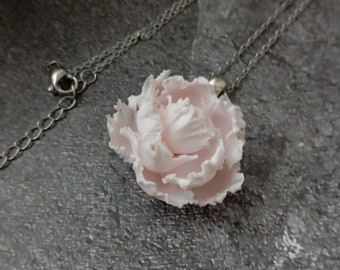 Pendant White Pink Peony-Polymer Clay Flowers-Birthday Accessories-Mothers Day Wedding for Women White Pink For Her Flower Peony Pendant