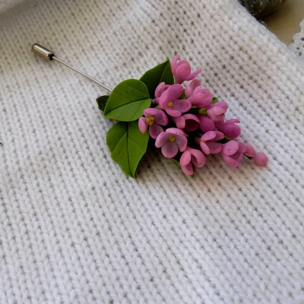 Broche Aiguille Lilas - Fleurs d’argile polymère - Accessoires d’anniversaire - Cadeau de fête des mères pour femme Cadeau vert pour sa fleur succulente