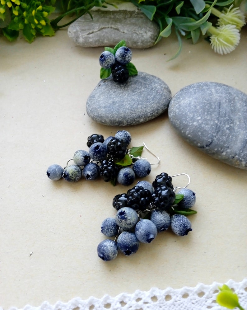 Earrings Black Blackberry Blueberry Polymer Clay Berries Etsy