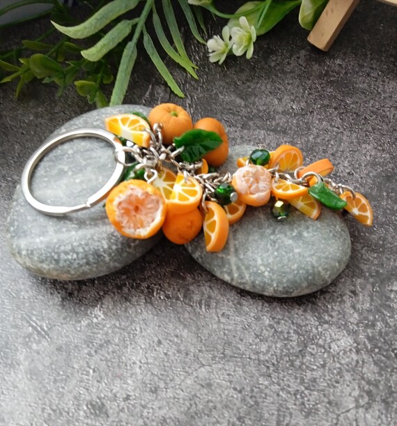 蜜柑　お花キーホルダー Keychain Orange Citrus Mandarin-polymer Clay Flowers-birthday