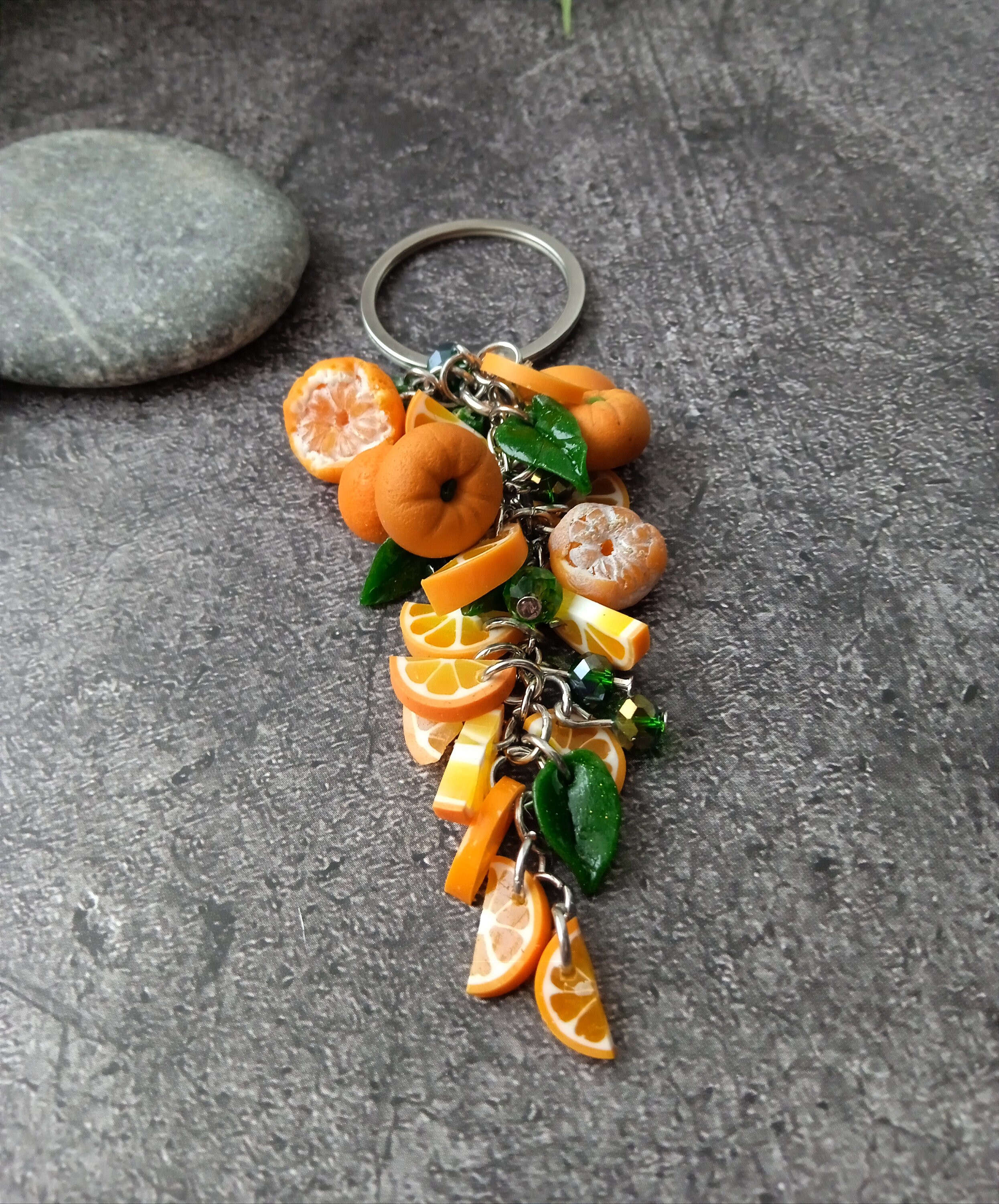 蜜柑　お花キーホルダー 蜜柑 お花キーホルダー Keychain Orange Citrus Mandarin-polymer Clay