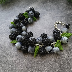Women's Berry Bracelet Blueberry Blackberry Blueberry - Polymer Clay Berry Jewelry Accessory Gift for Her Blueberry Blackberry Bracelet