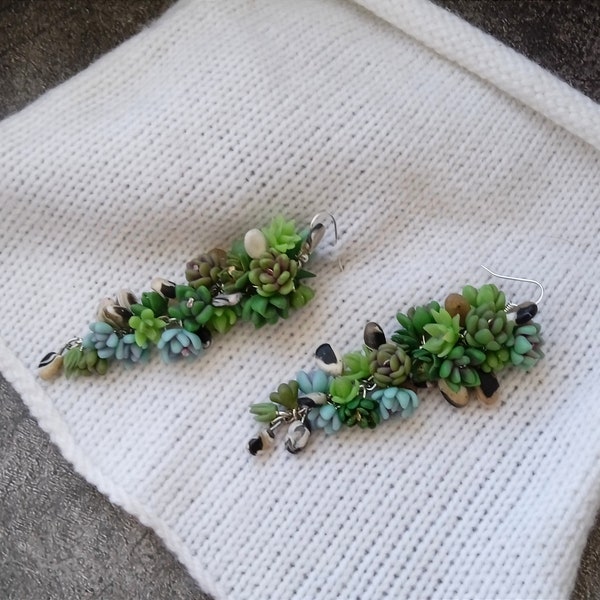 Earrings Green Succulent Stone. Made of polymer clay.