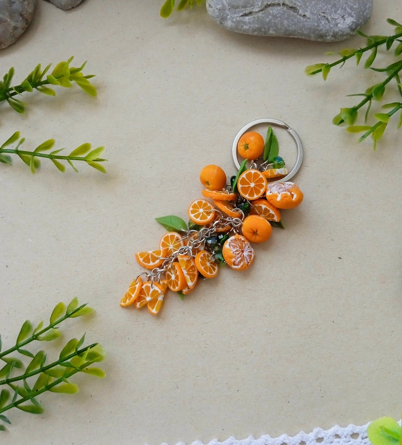Keychain Orange Citrus Mandarinpolymer Clay Flowersbirthday Etsy