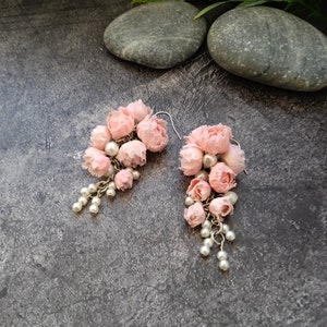 Earrings Light Pink Peony Polymer Clay Flowers Birthday - Etsy