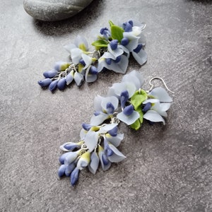Earrings Delicate wisteria  - polymer clay flowers -birthday accessories -universal earrings - a gift for her- cluster earrings- blueflowers