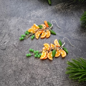 Earrings Orange Citrus Mandarin. Made of polymer clay.