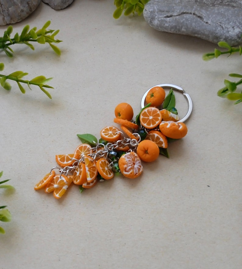 Keychain Orange Citrus Mandarinpolymer Clay Flowersbirthday Etsy