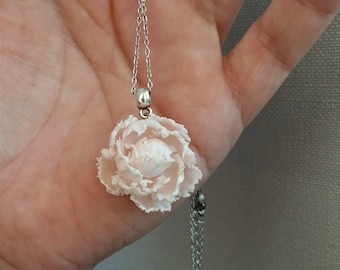 Pendant White Pink Peony-Polymer Clay Flowers-Birthday Accessories-Mothers Day Wedding for Women White Pink For Her Flower Peony Pendant