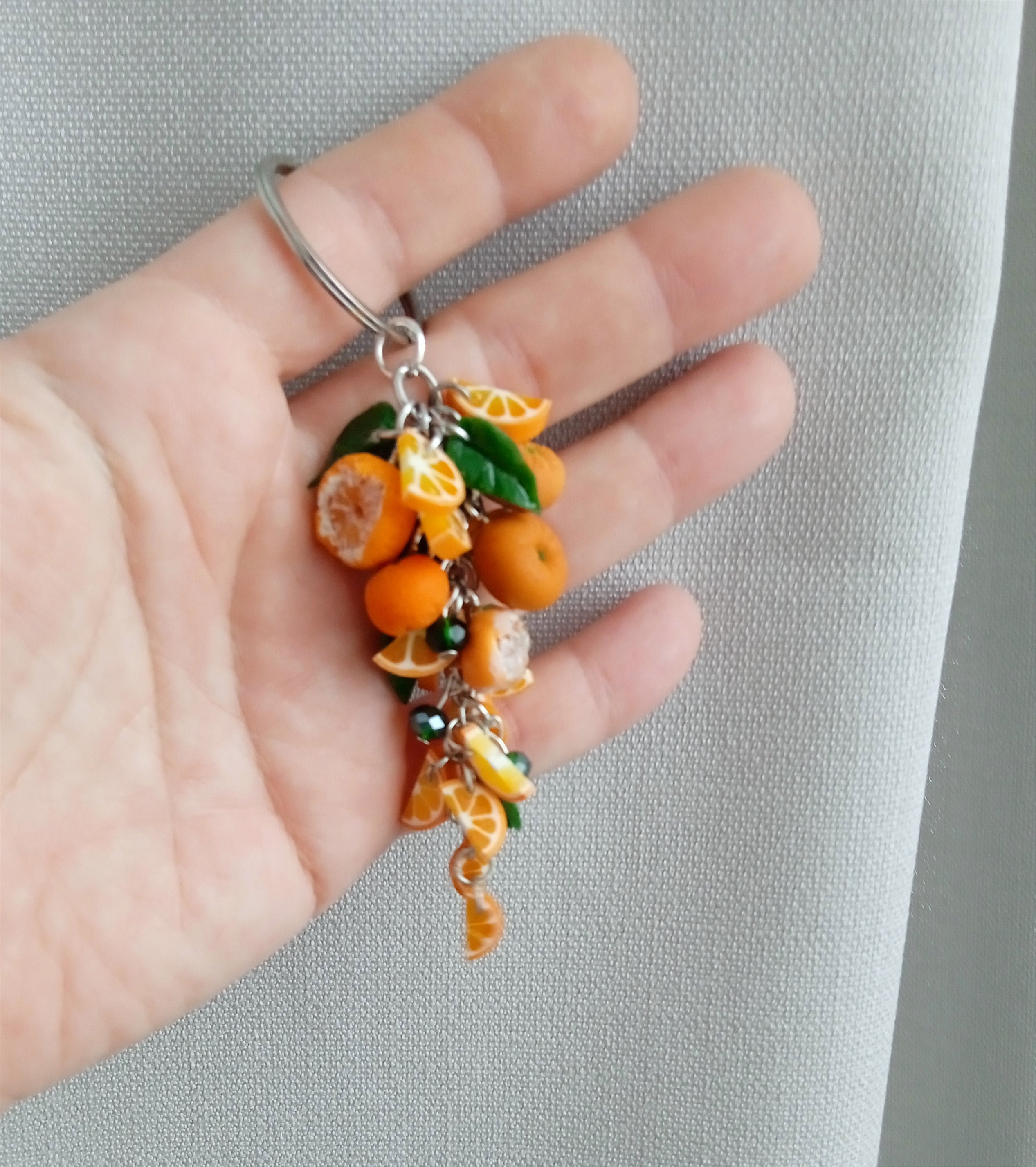 Keychain Orange Citrus Mandarin-polymer Clay Flowers-birthday