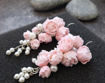 Earrings Light Pink peony. Made of polymer clay. Color upon request.