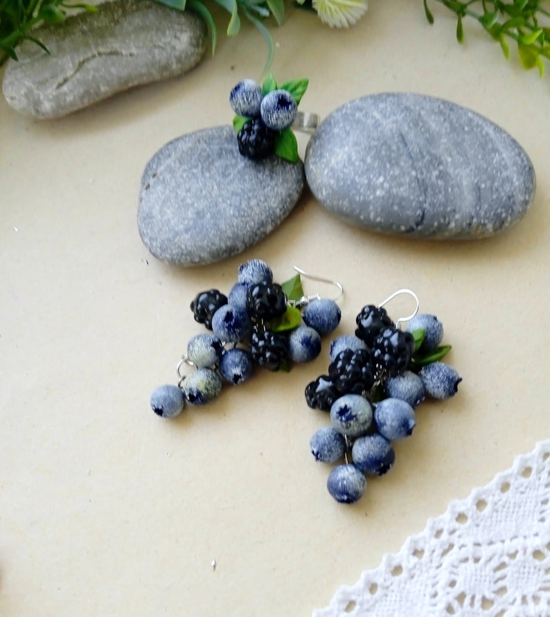 Earrings Black Blackberry Blueberry Polymer Clay Berries Etsy