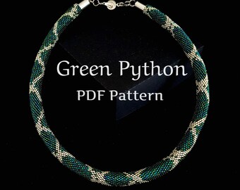 Ukraine PDF Pattern Green Snake Necklace,Serpent pattern,python crochet rope digital file,Seed Bead Crochet, Handmade Beadwork, Rope Jewelry