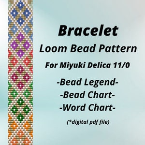 Bead Loom Pattern , pdf pattern, geometric loom pattern, geometric pattern for bracelet, miyuki delica seed beads, multicolor