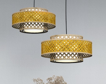 MIANZI OPIUM Bamboo Wicker Pendant Lamp Light Handmade MIANZI OPIUM Bamboo Wicker Pendant Lamp Light Handmade