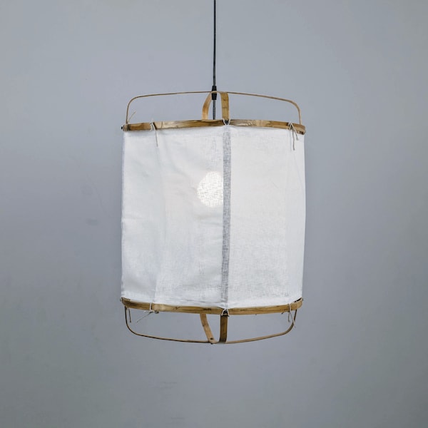 Bamboo Fabric Ceiling Pendant Lamp Light - Large Small, Japanese Minimal Chandelier Fixture, Handmade Hanging Lamp, Wabi-sabi Pendant Light