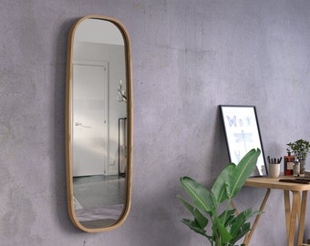 espejo de pared grande; Espejo hecho a mano de bambú, espejo boho minimalista, espejo de lujo grande de longitud completa para baño vestidor dormitorio