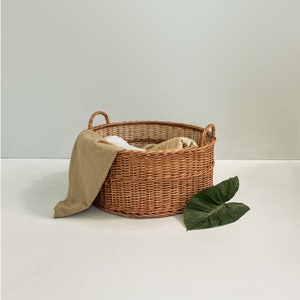 Wicker Basket | Minimal Bohemian Woven Storage Basket | Small Container Basket With Handles Organizer Books Clothes Laundry and Pets