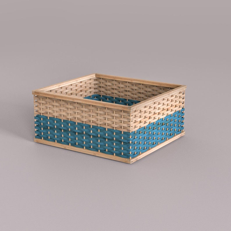Handmade Bamboo Woven Basket, Storage Container Box, Organizer For Books, Clothes, Laundry, Square Basket, Fruit baskets, Holiday Gifts Blue