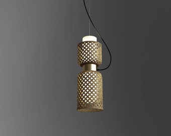 Wabi-sabi Pendant Light: Bamboo Hanging Ceiling Lamp, Japanese wicker Chandelier, Contemporary Minimal Shade for Living Room and Bedroom