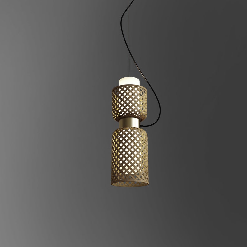 Lámpara colgante Wabi-sabi: lámpara de techo colgante de bambú, lámpara de araña de mimbre japonesa, pantalla minimalista contemporánea para sala de estar y dormitorio imagen 1